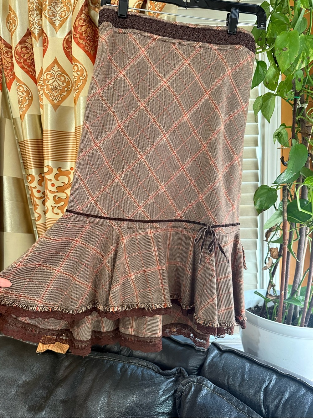 Free People Tartan Plaid Skirt with Velvet line and bow